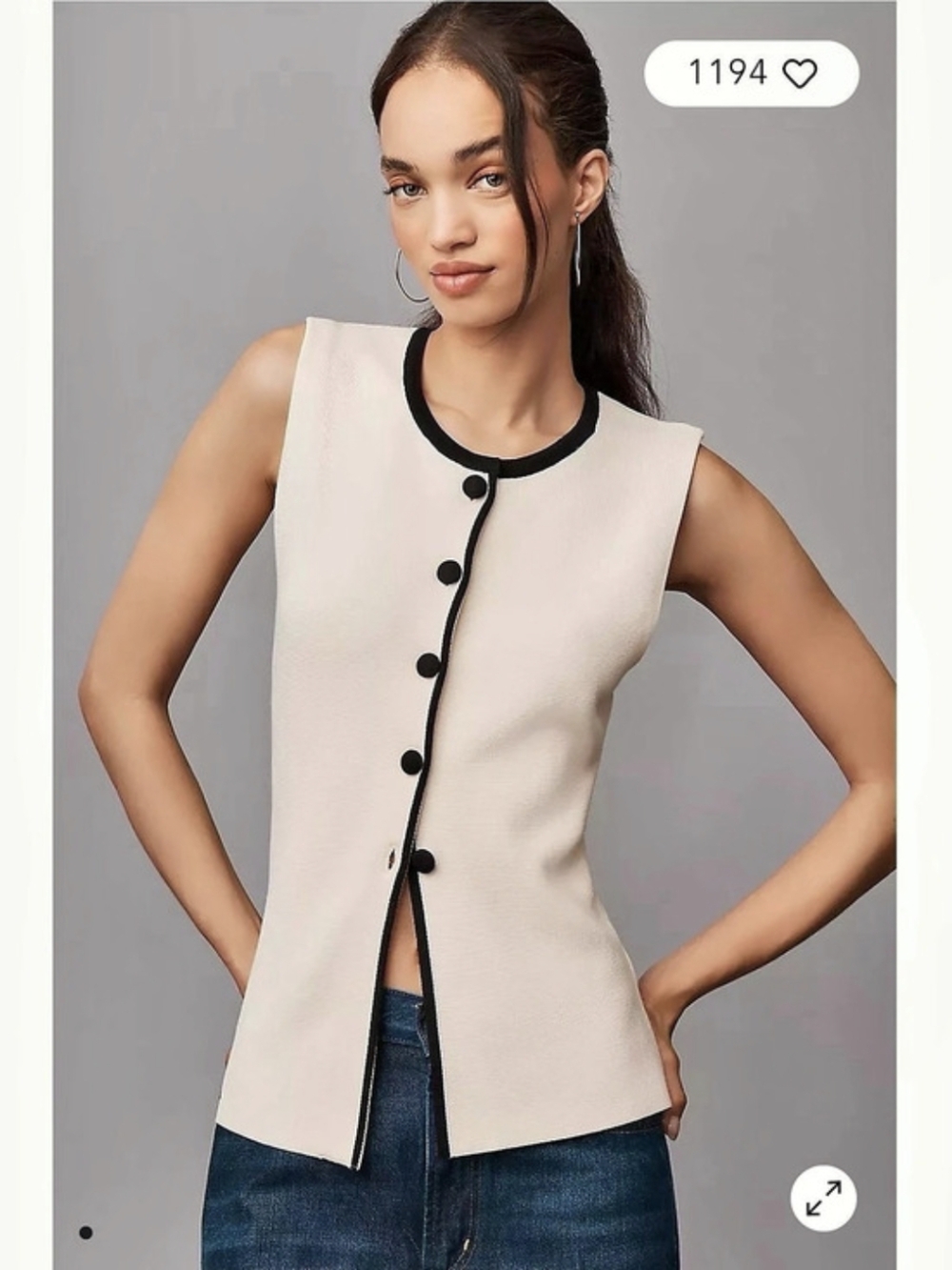 Maeve Anthro Cream Black Trim Knit Vest Size L